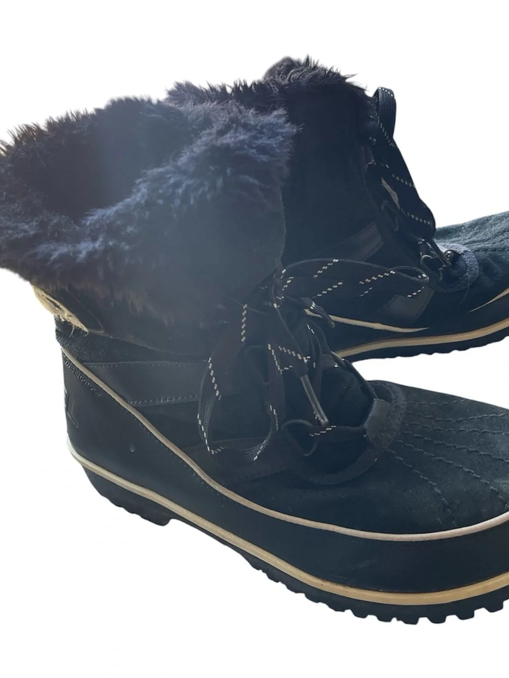 SOREL Tivoli II Black Suede Waterproof Winter Snow Boots Faux Fur, size 9